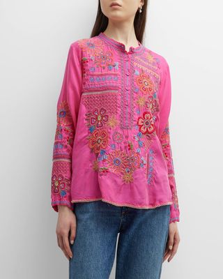 Plus Size Katie Embroidered Long-Sleeve Blouse