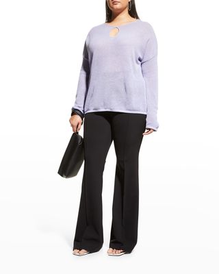 Plus Size Long-Sleeve Mesh Cotton/Cashmere Top