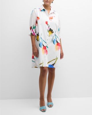 Plus Size Miller Floral-Print Midi Shirtdress