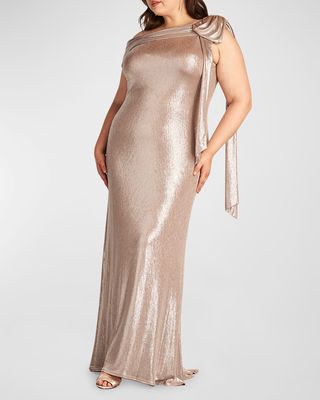 Plus Size One-Shoulder Metallic Jersey Gown
