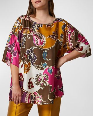 Plus Size Ragusa Floral-Print Silk Twill Blouse