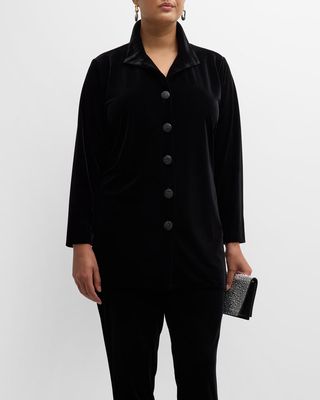 Plus Size Rhinestone-Button Velvet Shirt