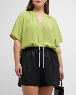 Plus Size Ruched Raglan-Sleeve Crepe Blouse