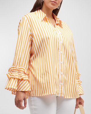 Plus Size Selina Striped Ruffle-Trim Shirt