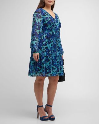 Plus Size Tiered Abstract-Print Midi Dress
