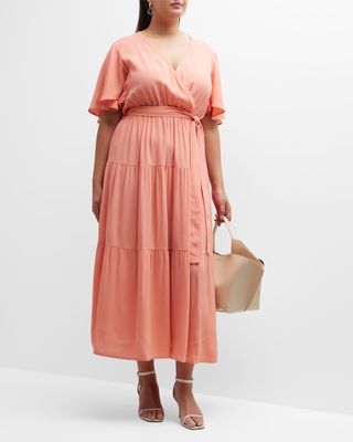 Plus Size Tiered Flutter-Sleeve Wrap Dress