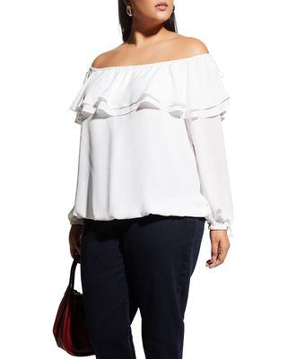 Plus Size Tiered Ruffle Off-Shoulder Peasant Top