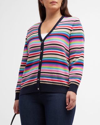 Plus Size Weekend Striped Button-Down Cardigan