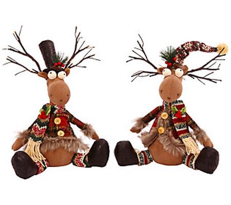 Plush Lighted Antler Moose Figurines, Set of 2