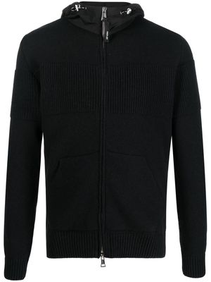 PMD ribbed-knit zip-up hoodie - Black
