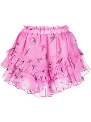 PNK birds-print linen-blend mini shorts - Pink