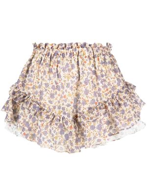 PNK floral-print ruffled A-line shorts - Purple