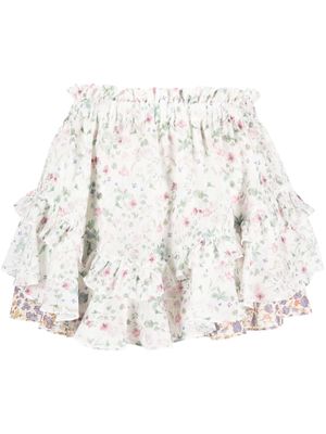PNK floral-print ruffled A-line shorts - White