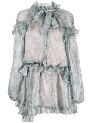 PNK floral-print ruffled silk minidress - Blue