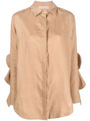 PNK ruffled-sleeves linen shirt - Brown