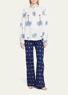 Poet Palm-Printed Button-Front Blouse