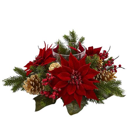 Poinsettia, Berry, and Pinecone Candelabrum byearly Natural
