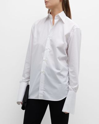 Point-Collar Button-Front Poplin Shirt