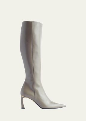 Point-Toe Leather Knee Boots