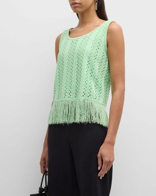 Pointelle & Cable-Knit Fringe-Hem Tank