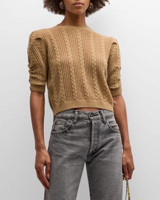 Pointelle Cashmere-Wool Cropped Sweater