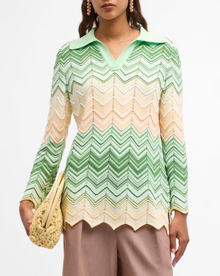 Pointelle-Knit Ombre Chevron Tunic