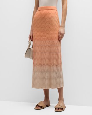 Pointelle-Knit Ombre Midi Skirt