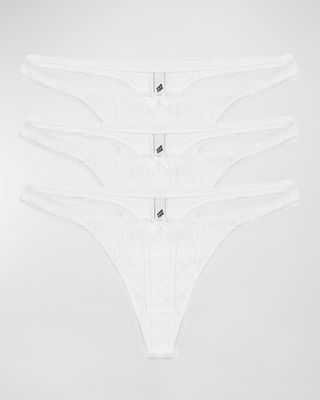 Pointelle Lace-Trim Thong 3-Pack