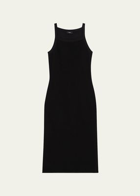 Pointelle Sleeveless Square-Neck Midi Dress