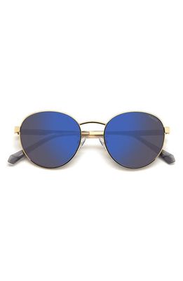 Polaroid 52mm Polarized Round Sunglasses in Gold/Blue Mirror Polar