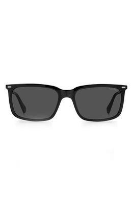 Polaroid 55mm Polarized Rectangular Sunglasses in Black /Gray Pz