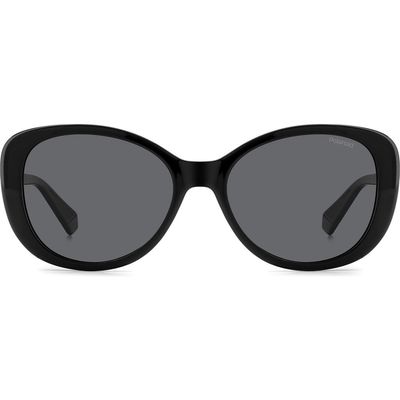 Polaroid 55mm Polarized Round Sunglasses in Black/Gray Polarized 