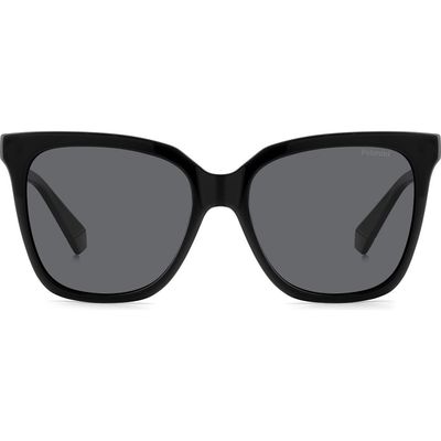 Polaroid 55mm Polarized Square Sunglasses in Black/Gray Polarized 