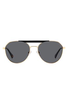 Polaroid 57mm Polarized Aviator Sunglasses in Gold Black/Gray Polarized