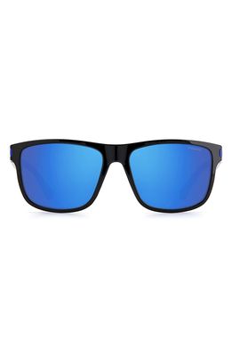 Polaroid 57mm Polarized Rectangular Sunglasses in Black Blue /Blue Mirror Pz
