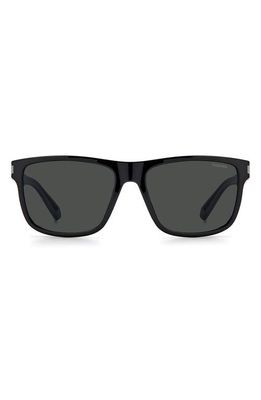 Polaroid 57mm Polarized Rectangular Sunglasses in Black Grey /Gray Pz
