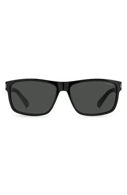 Polaroid 58mm Polarized Rectangular Sunglasses in Black Grey /Gray Pz