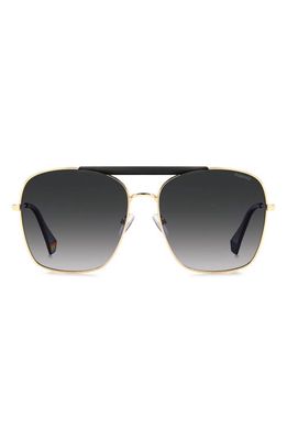 Polaroid 59mm Flat Front Polarized Square Sunglasses in Matte Black-Gold/Gray Polar