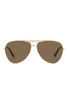 Polaroid 61mm Flat Front Polarized Aviator Sunglasses in Gold Ivory/Bronze Polar