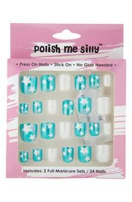 POLISH ME SILLY Teal Glitter Star Press-On Nails in Blue
