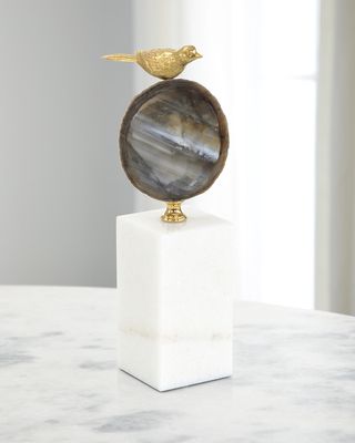 Polished Agate and Brass Bird Sculpture I
