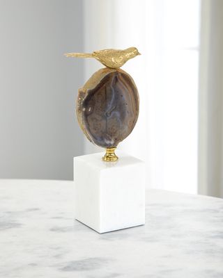 Polished Agate and Brass Bird Sculpture II