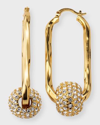 Polished Gold Wavy Oval Earrings with Pave Crystal Slider