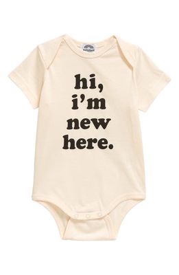 POLISHED PRINTS Hi I'm New Here Organic Cotton Bodysuit in Natural
