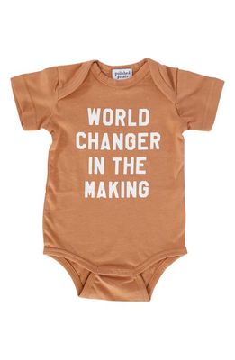 POLISHED PRINTS World Changer in the Making Organic Cotton Bodysuit in Toasted Nut