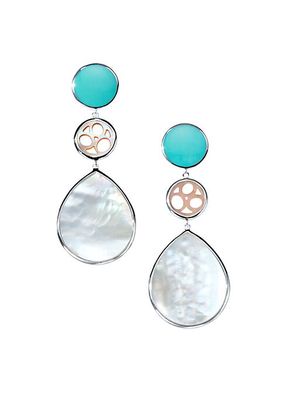 Polished Rock Candy Mosaic 3-Tier Teardrop Snowman Isola Sterling Silver, Turquoise & Mother-Of-Pearl Drop Earrings