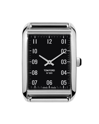 Polished Stainless Steel Case, Black Dial, Large