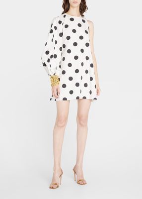 Polka Dot One-Sleeve Mini Dress
