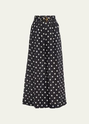 Polka Dot Tuck Wide-Leg Pants