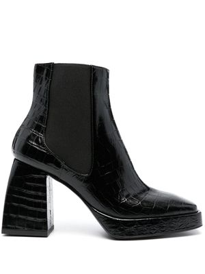 Pollini 100mm crocodile-effect leather boots - Black